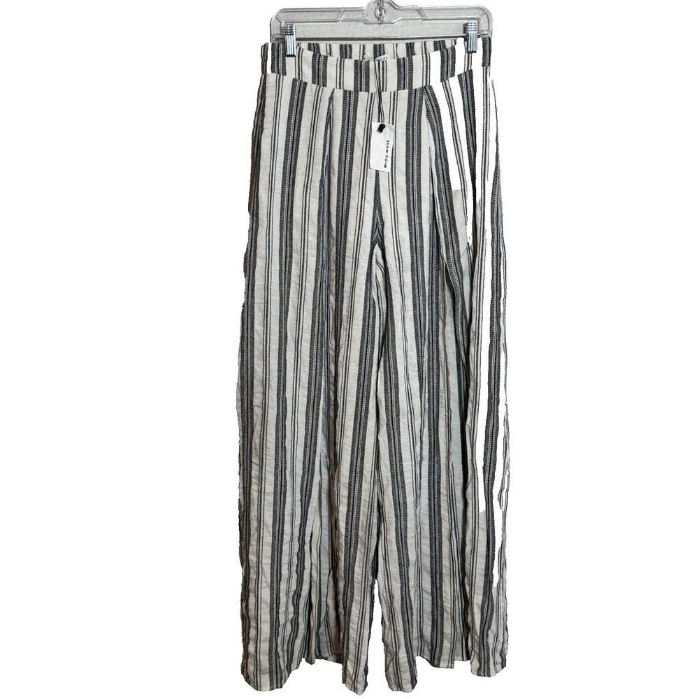 Miou Muse Wide Leg Split Elastic Wasit Pants Size L - Run Small NWT Black White